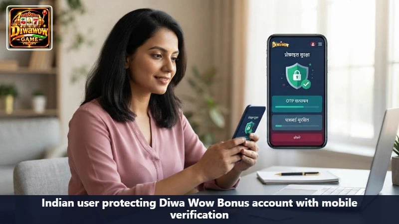 Indian user protecting Diwa Wow Bonus account with mobile verification
