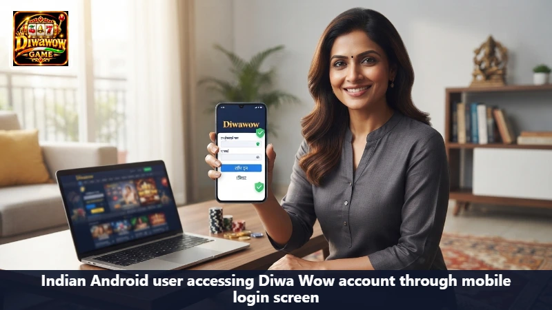 Indian Android user accessing Diwa Wow account through mobile login screen